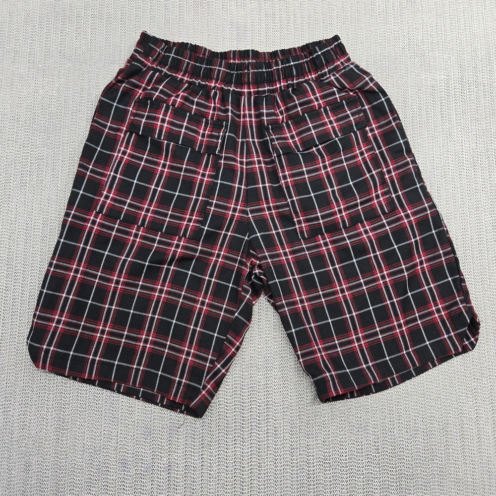 Forever 21 Shorts Mens Small Black Red Plaid Elastic Waist Lounge Pockets